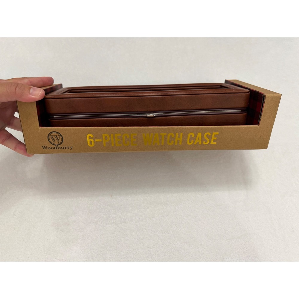 Woodburry 6-Piece Watch Case Brown Faux Leather Display Box Organizer NEW in BOX